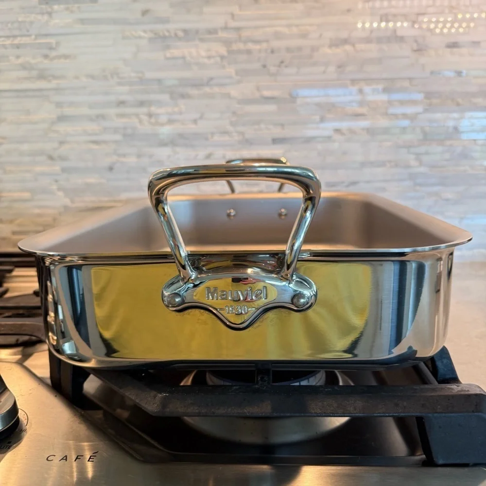 Mauviel Stainless Steel Roasting Pan Cast Stainless Steel Handles 15.7 x 11.8-In